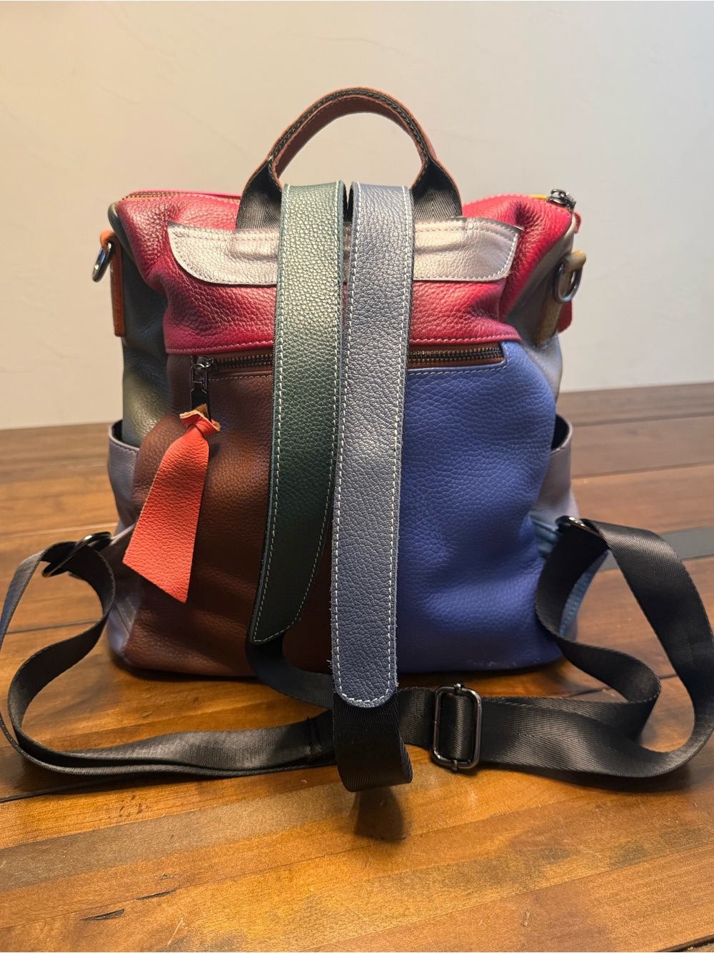 Colorblock Leather Backpack - Picture 2 of 6